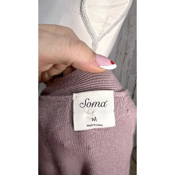 Soma Women's Long Knit Duster Cardigan Lace‎ Trim Pink Size Medium - Picture 9 of 9